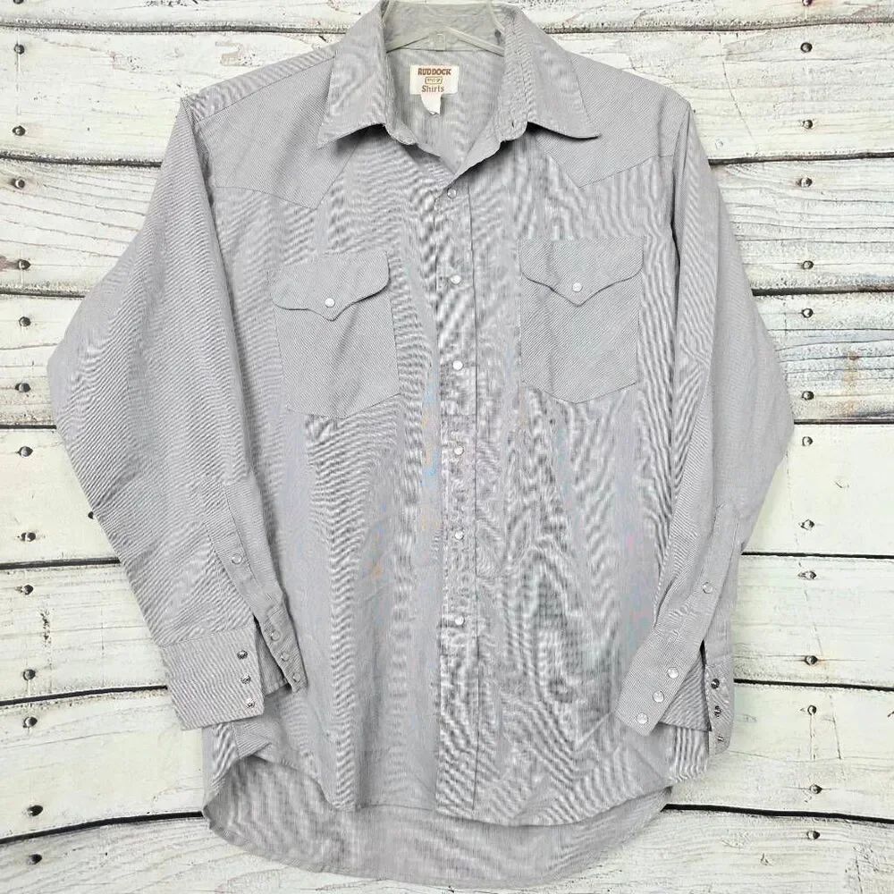 Ruddock TRS Western Pearl Snap Shirt Mens Large Gray 17 34